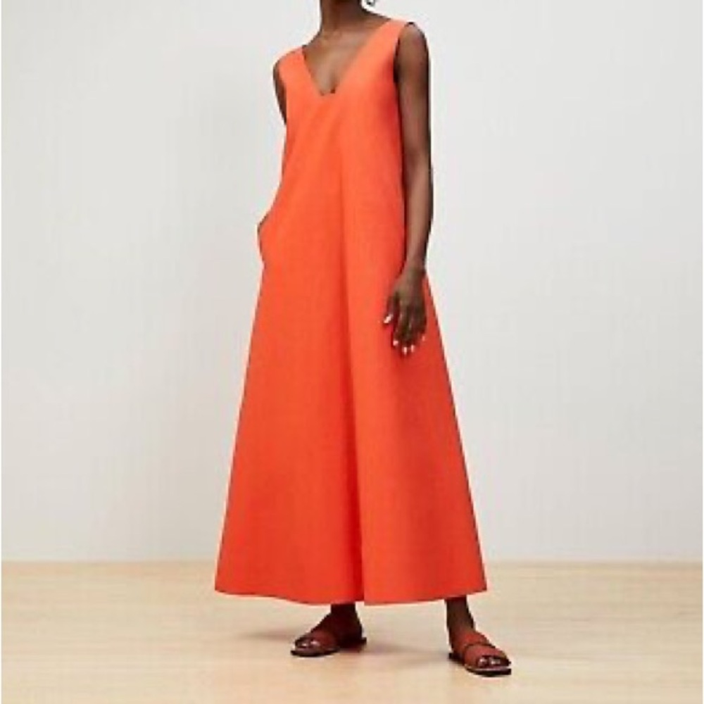 🧡NWT LAFAYETTE148NY HARPER COTTON POPLIN DRESS IN VIBRANT PERSIMMON SIZE L - Picture 1 of 13